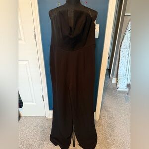 Dress the Population Black Draped-Neck Wide-Leg Jumpsuit